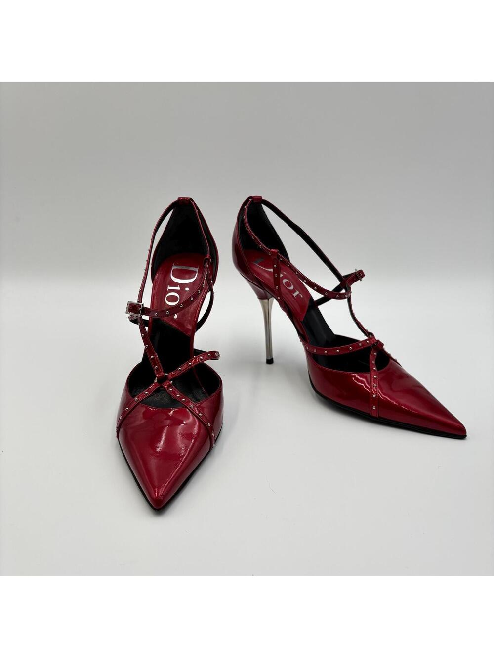 Christian Dior by John Galliano Red Patent Studded Pumps Size 37 - Picture 3 of 6